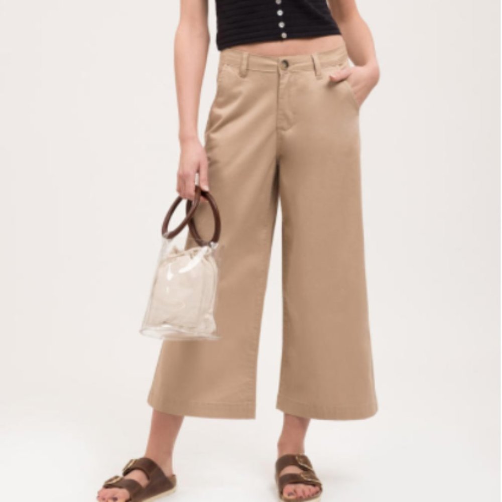 High Waisted wide leg cropped Khaki pants